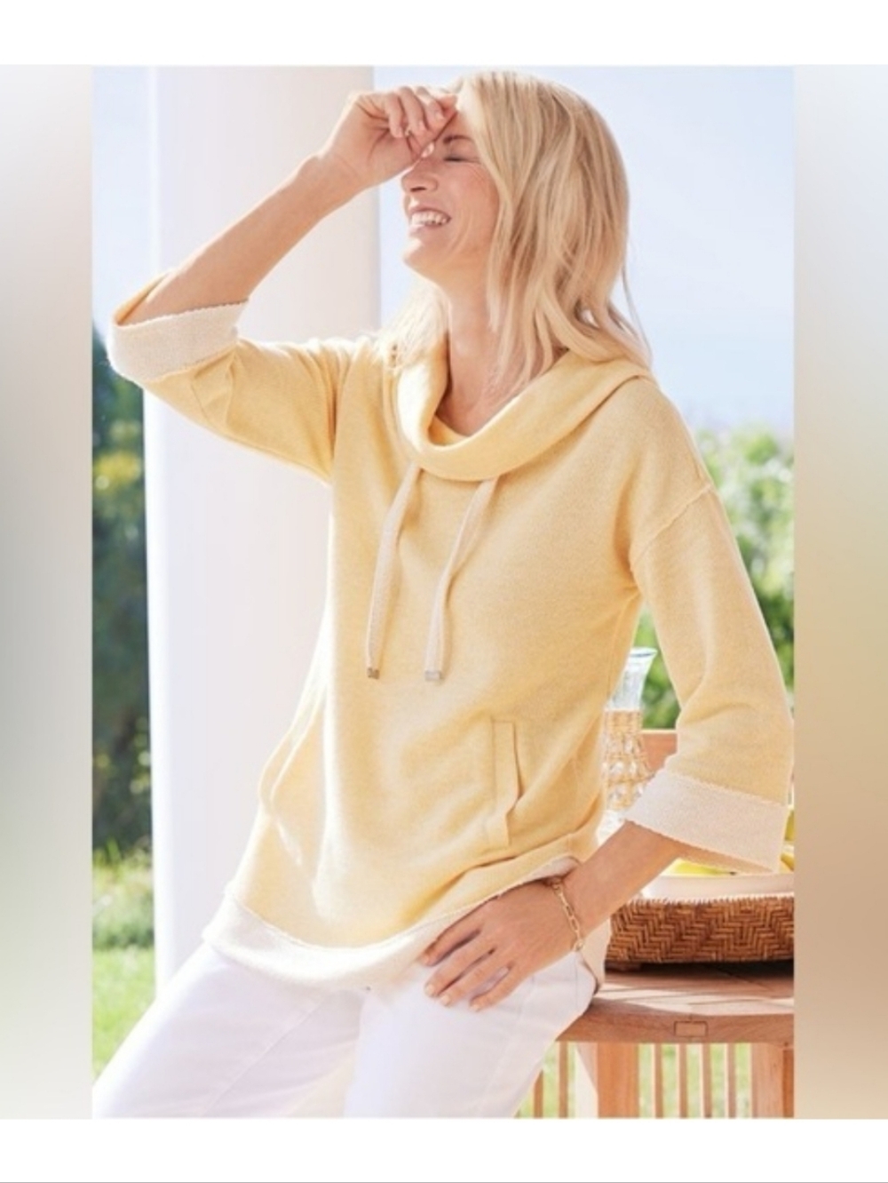 Soft Surroundings  Santorini Shores In Yellow Heather Cowl-Neck Sweater Size 1x